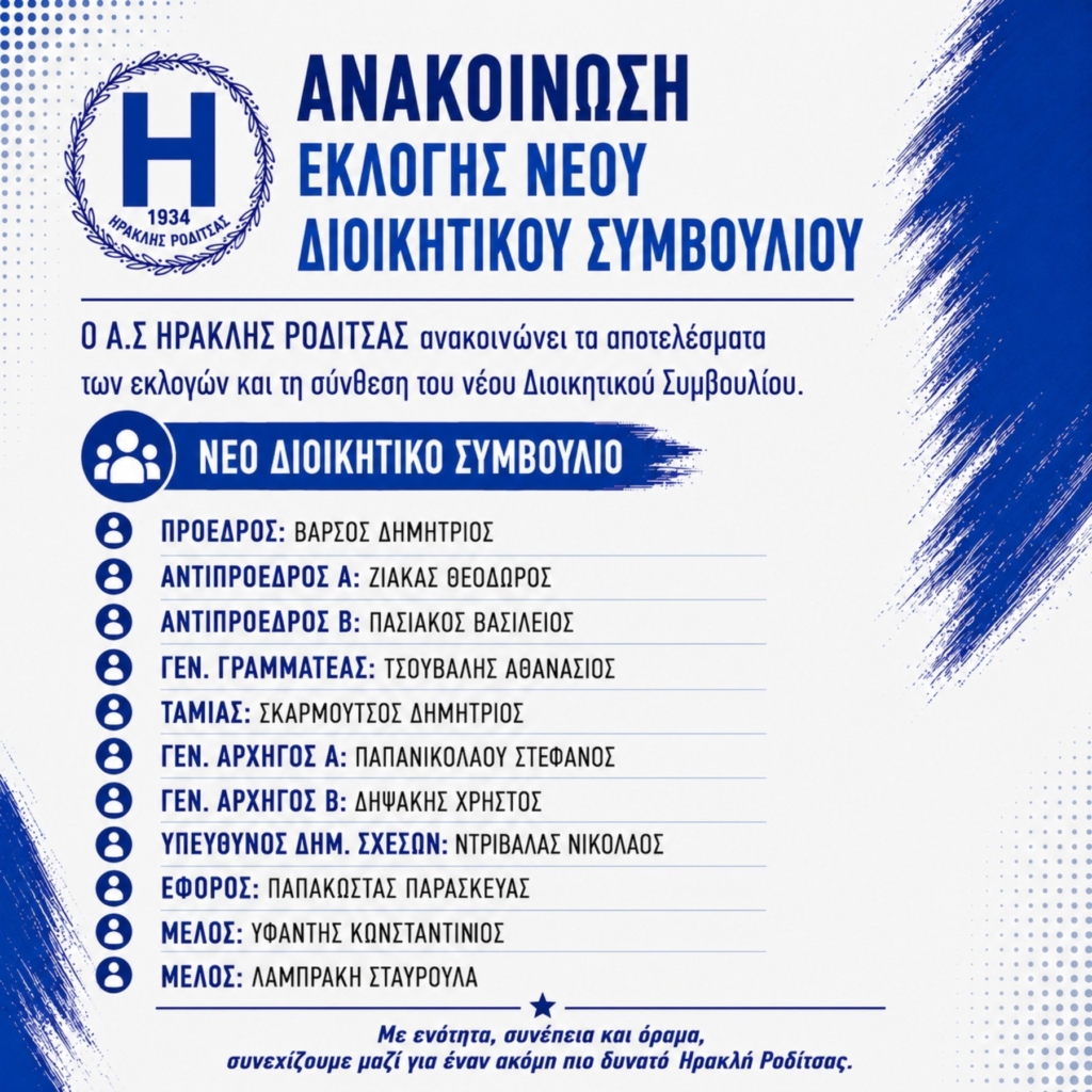 Νέο Διοικητικό Συμβούλιο στον Ηρακλή Ροδίτσας